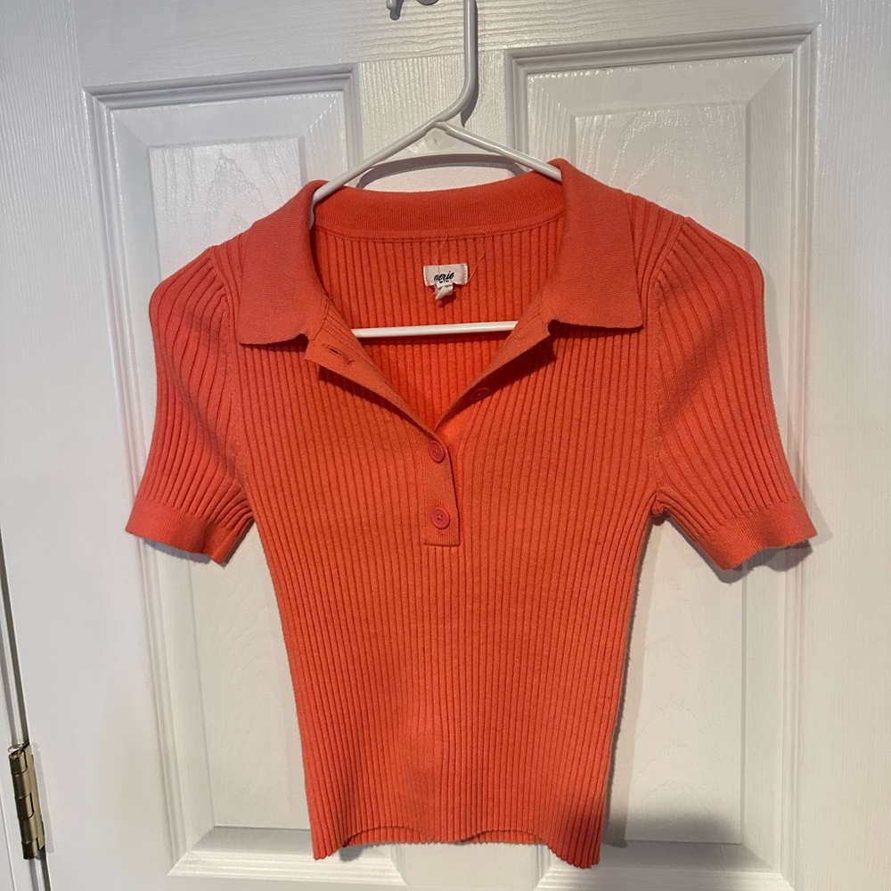 Aerie Orange Button Down Ribbed Top